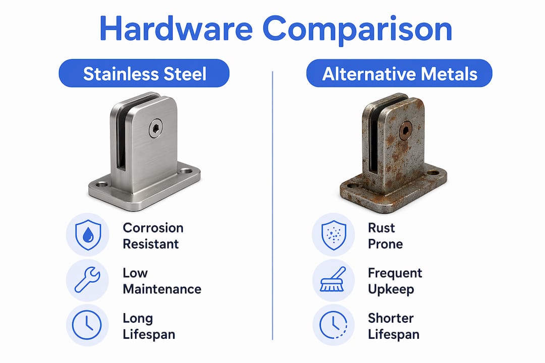 Infographic comparing stainless steel to alternative hardware materials