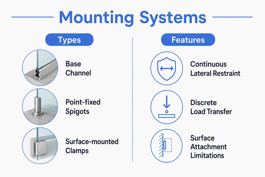 Infographic comparing glass railing mounting systems