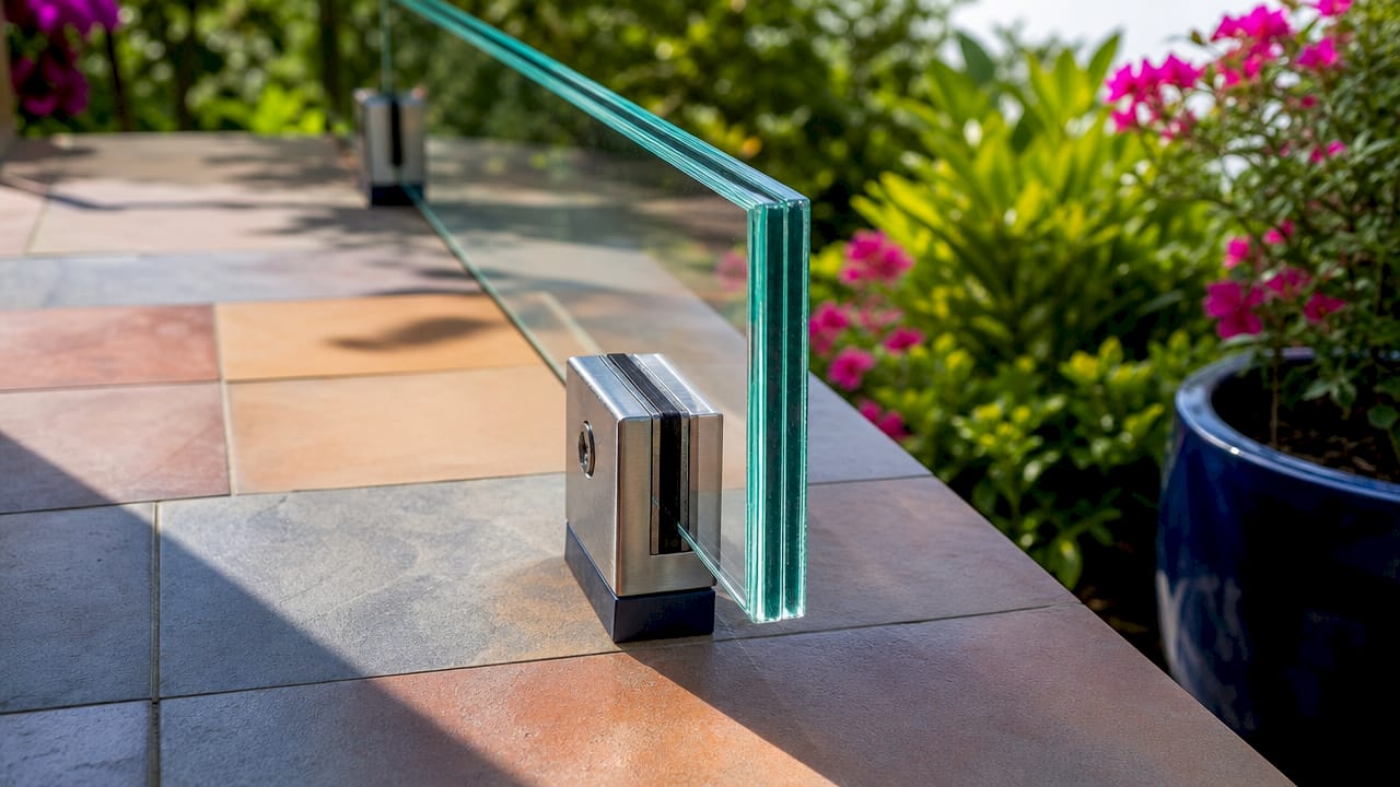 Close-up of heat-strengthened laminated glass panel installation