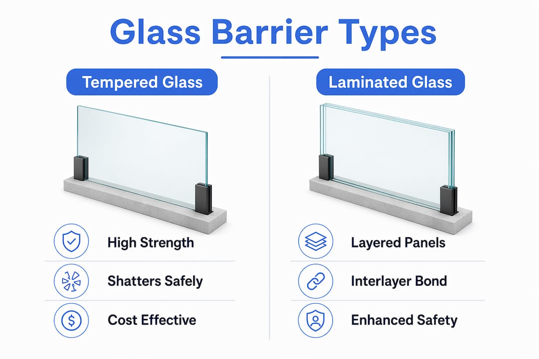 Infographic comparing tempered and laminated glass barriers