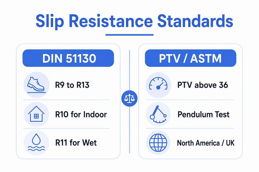 Comparison of slip resistance standards for glass