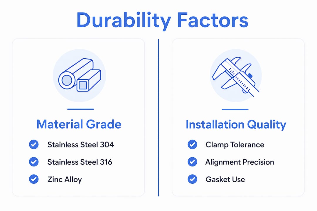 Infographic comparing material grade and installation quality impact