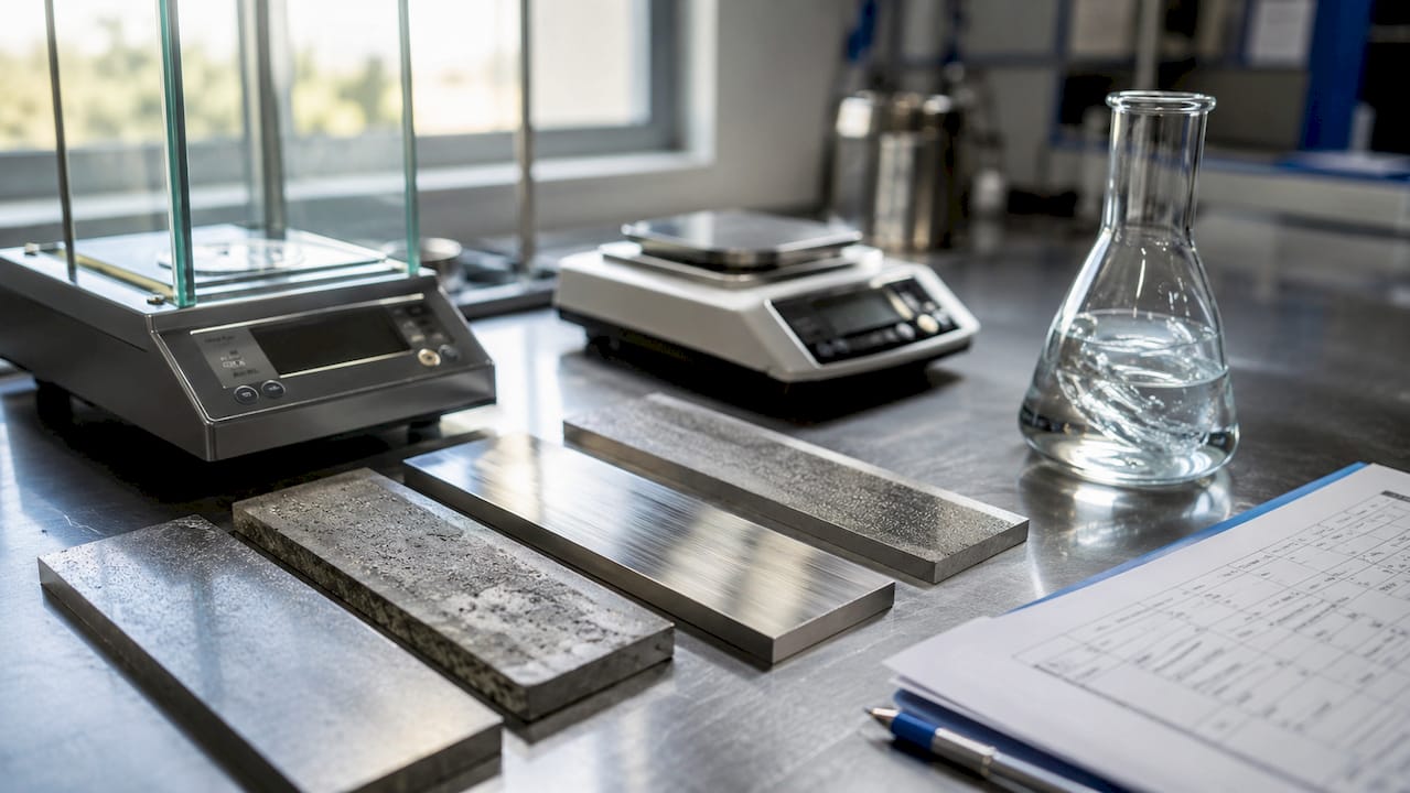 Close-up of 316 stainless steel bar in testing lab