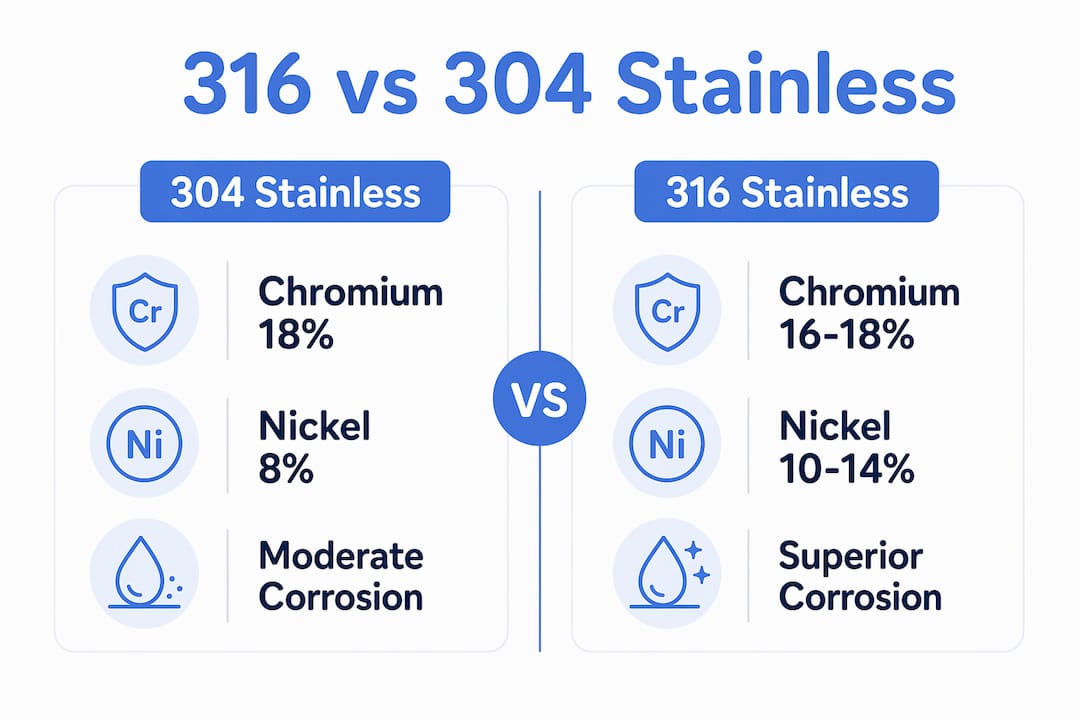 Infographic comparing 316 and 304 stainless steel