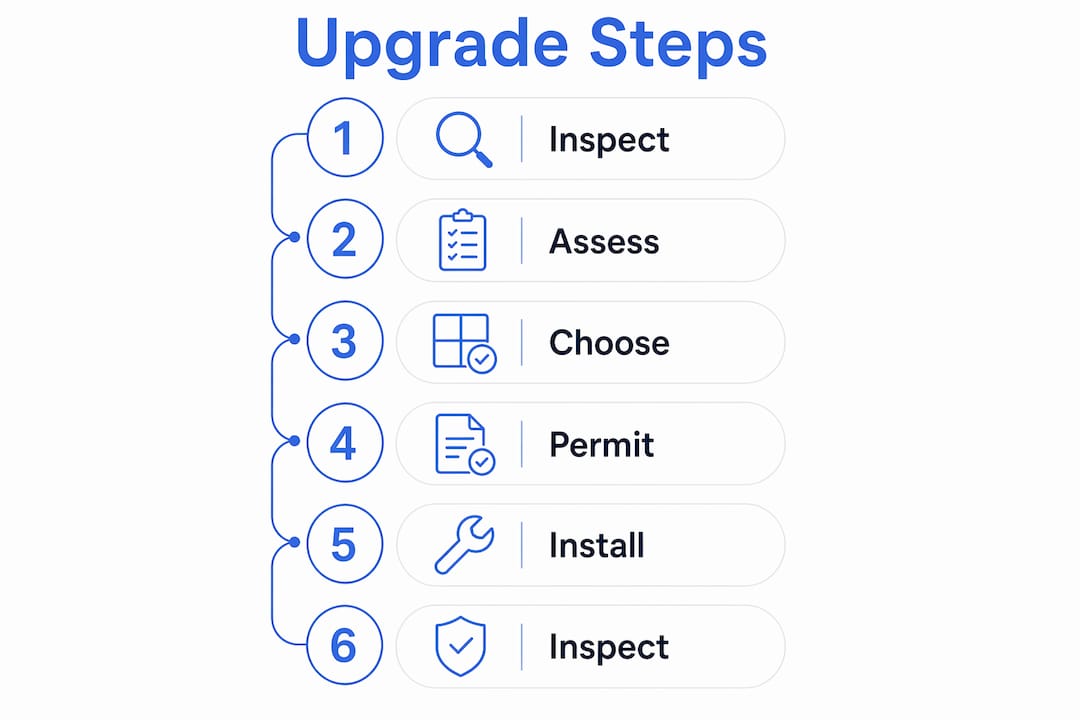 Infographic illustrating steps for deck railing upgrade