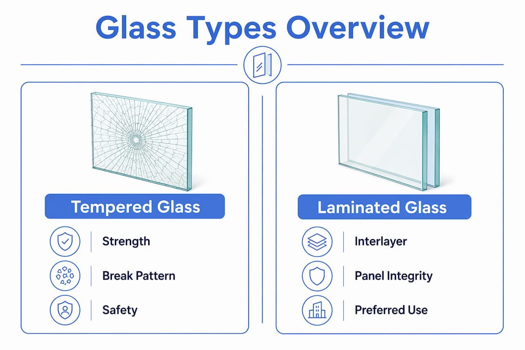 Infographic comparing tempered and laminated glass types
