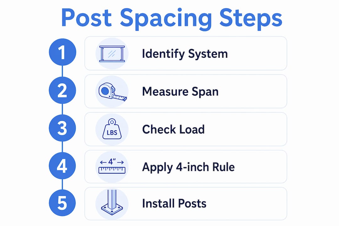 Infographic displaying steps for spacing glass railing posts
