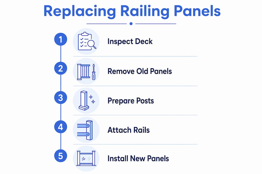 Infographic showing steps to replace railing panels
