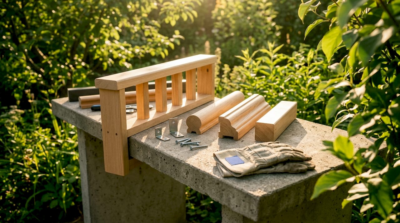 Various handrail profiles on workbench
