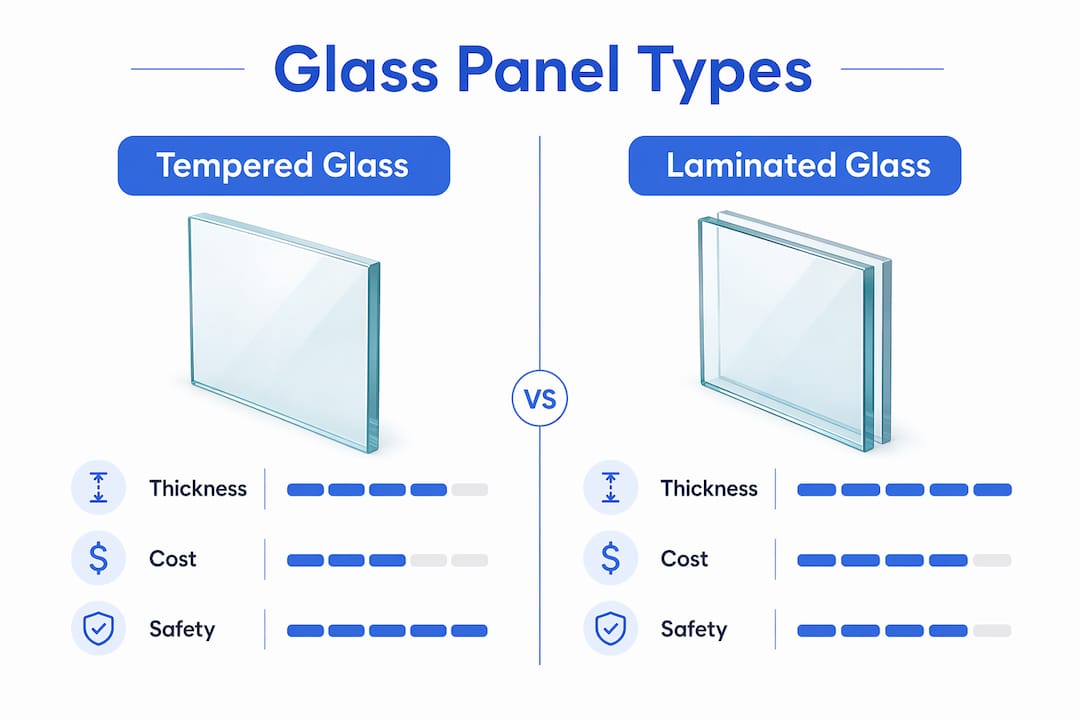 Infographic comparing tempered and laminated glass for slopes