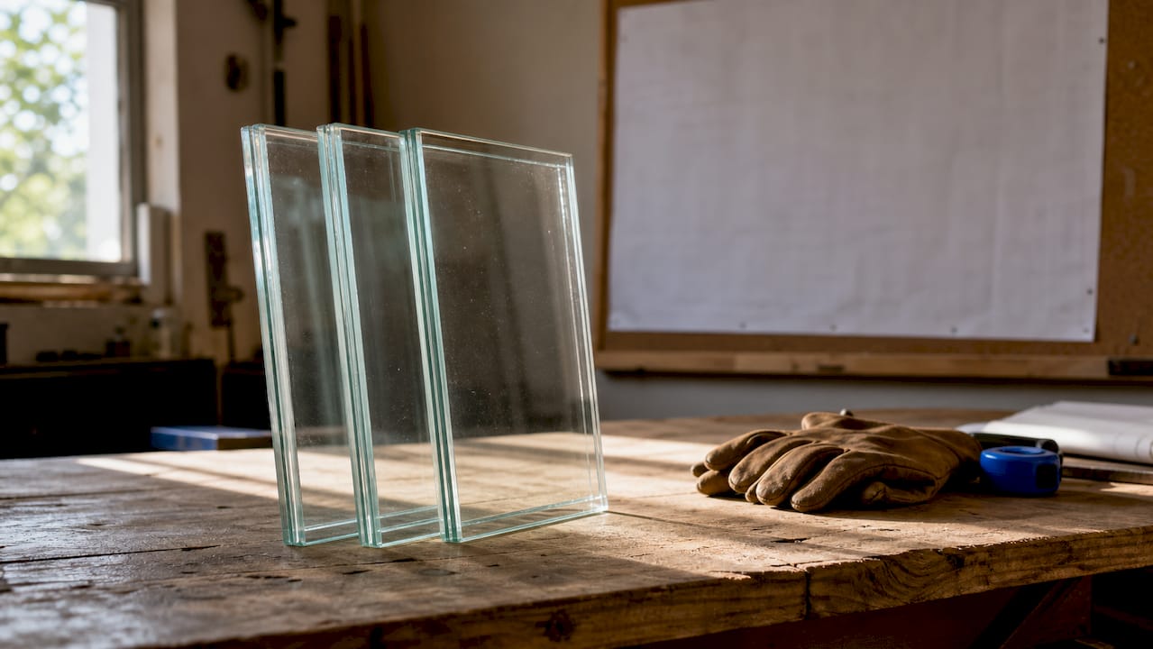 Close-up acoustic laminated glass layers
