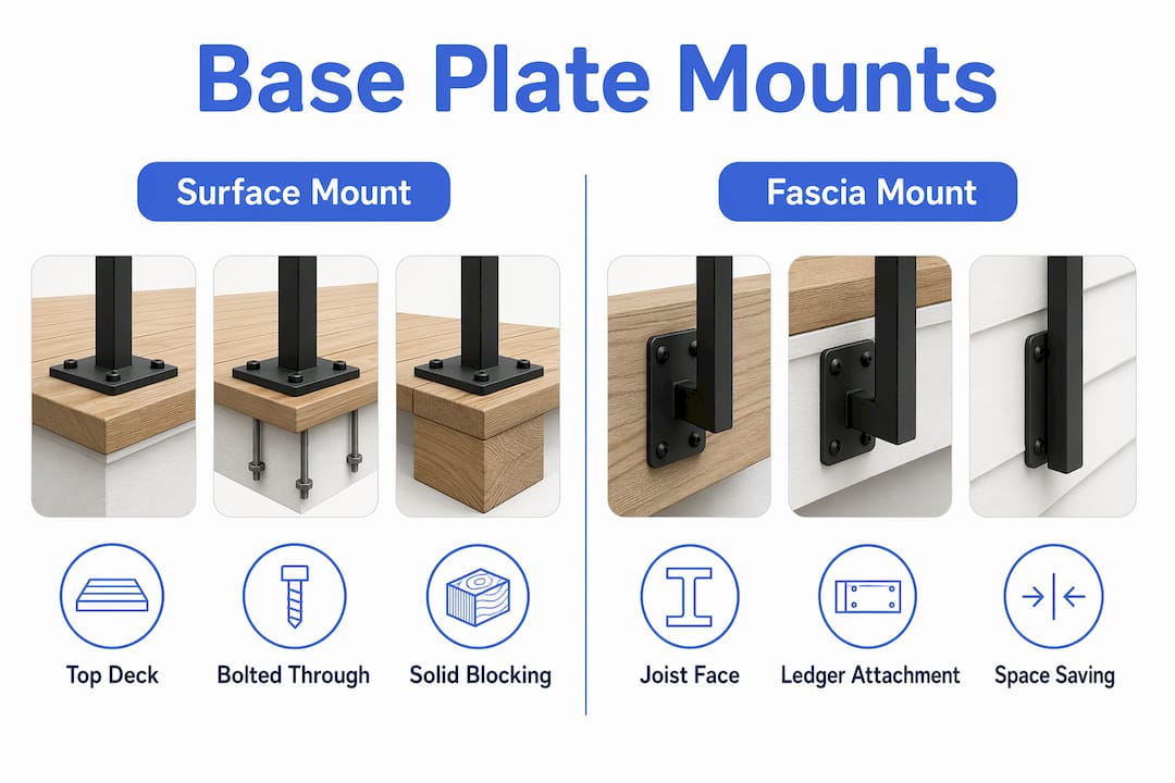 Infographic comparing base plate mounting types