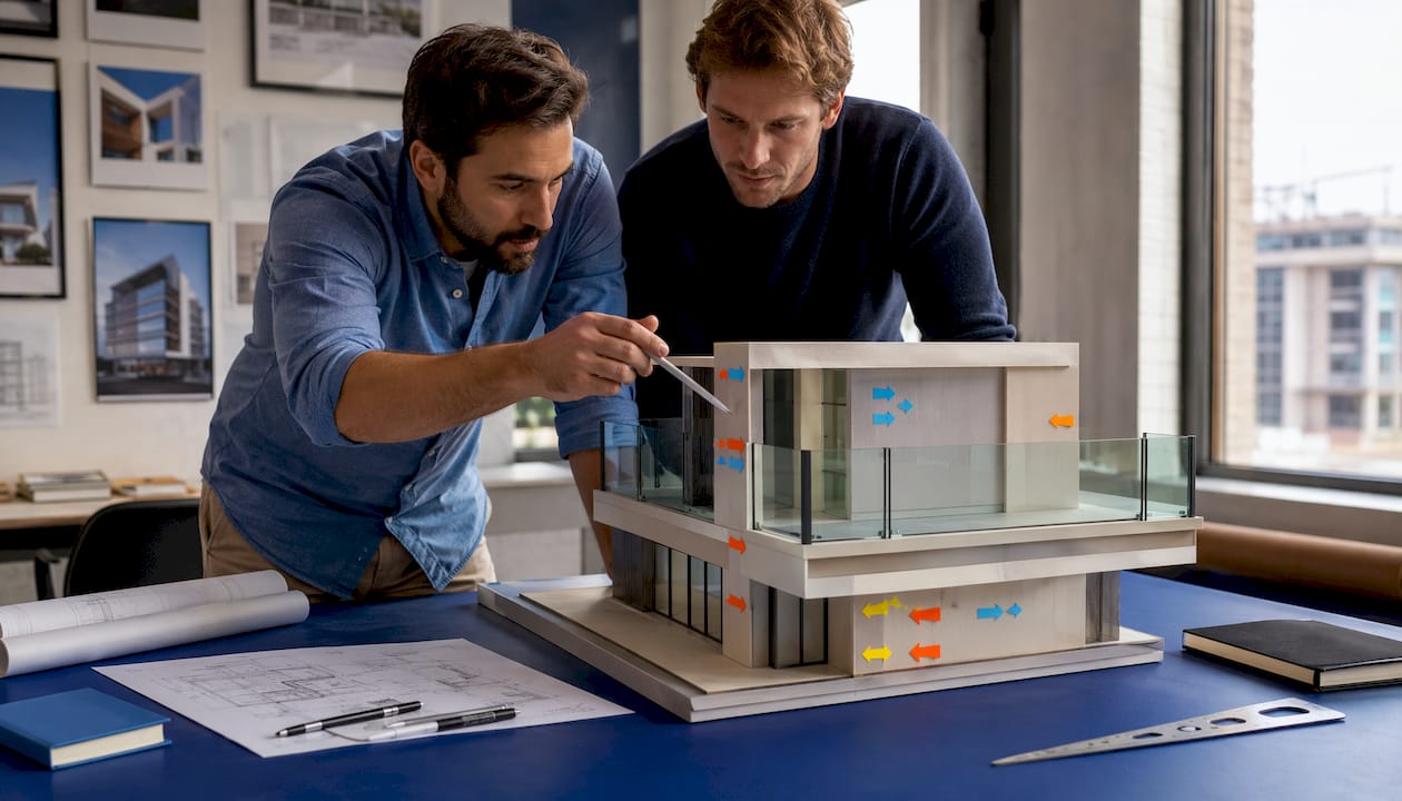 Architectural model showing wind pressure on glass railing