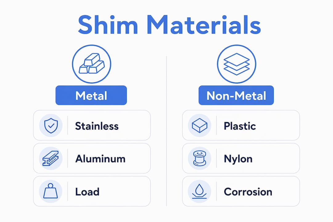 Infographic comparing metal and non-metal shim materials