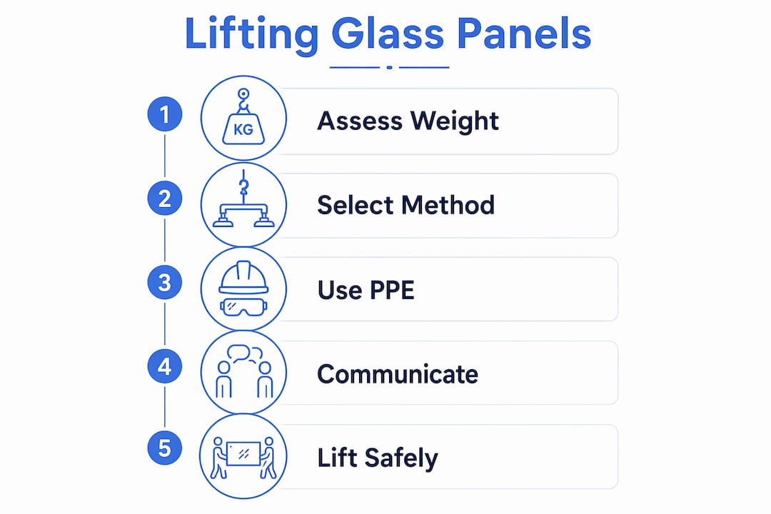 Infographic of safe glass panel lifting steps