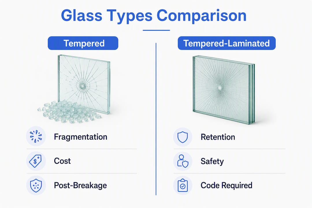 Infographic comparing tempered and tempered-laminated glass