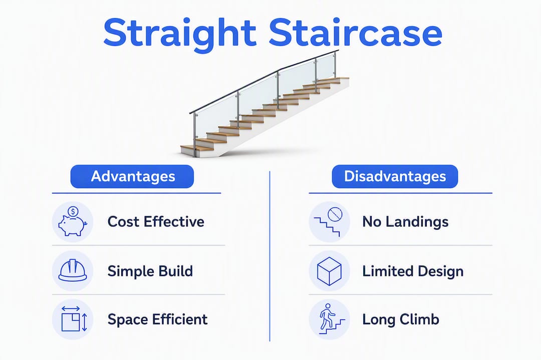 Infographic showing pros and cons of straight staircases