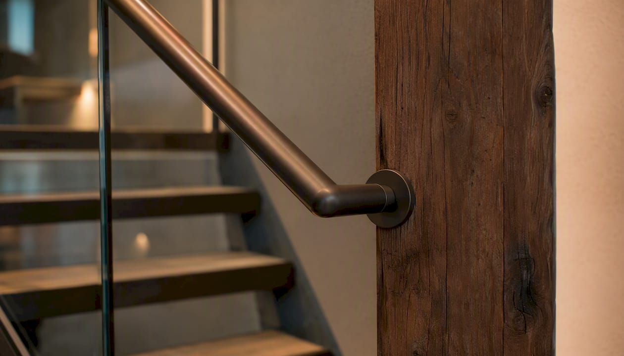90-degree handrail return corner close-up