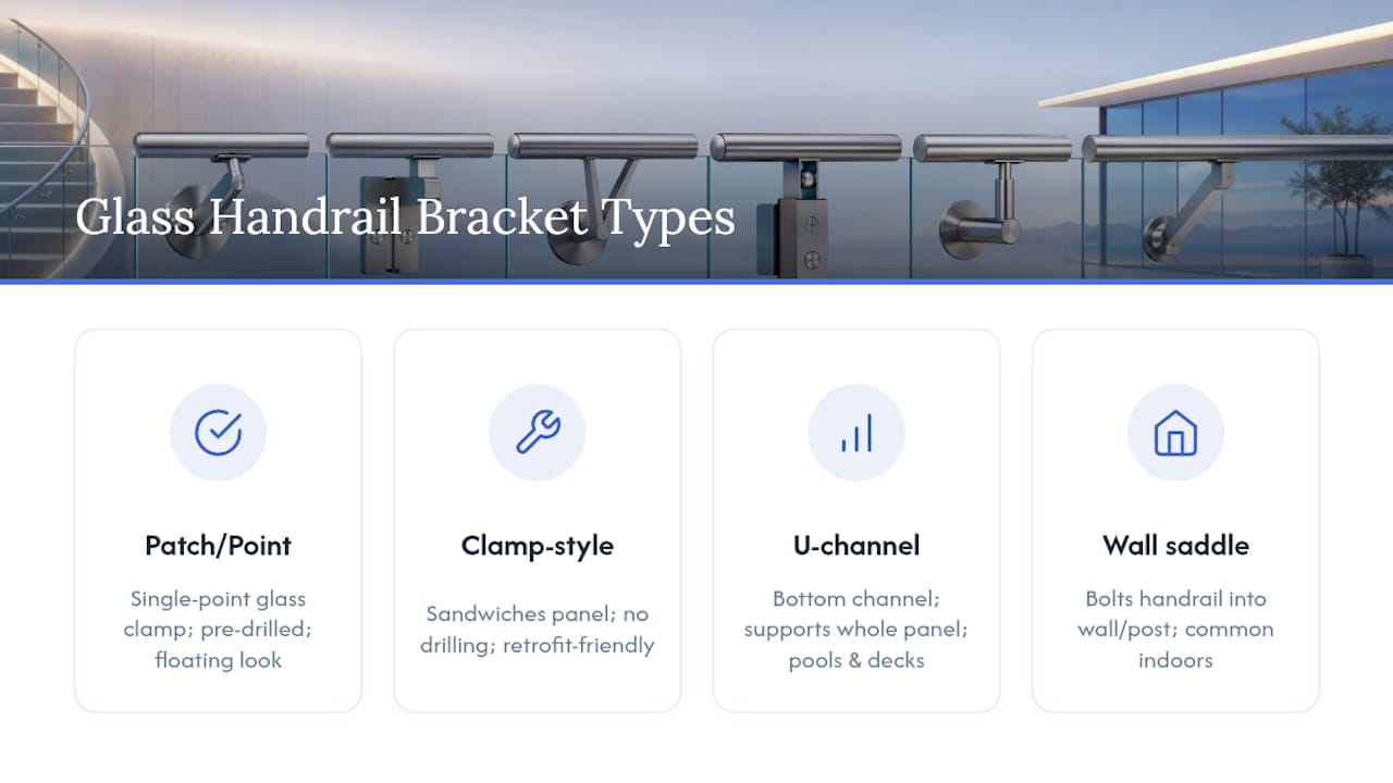 Comparison chart of glass handrail bracket types