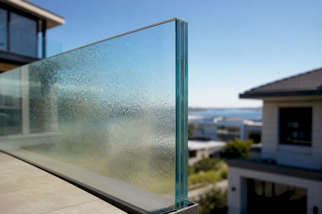 Close-up laminated glass balcony edge detail