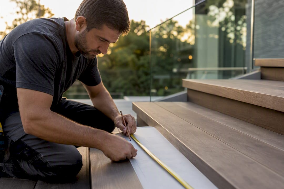 Measuring stair for custom glass panel template