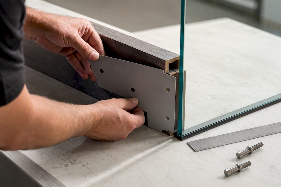 Technician checking template against deck fascia