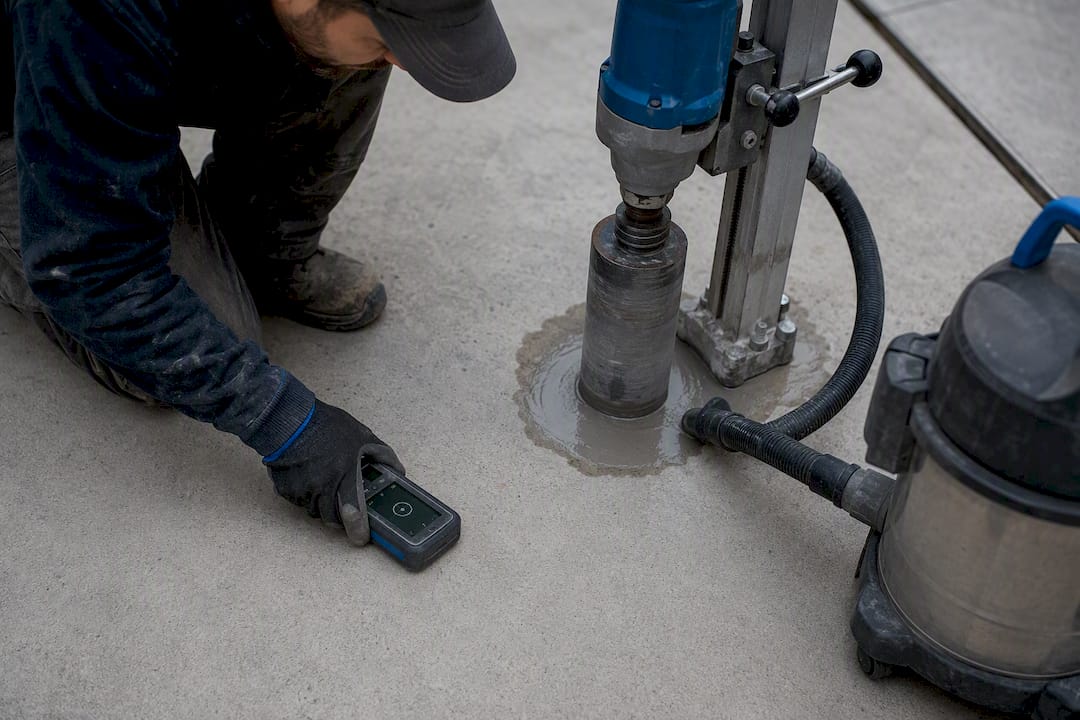 Worker scanning concrete before controlled drilling