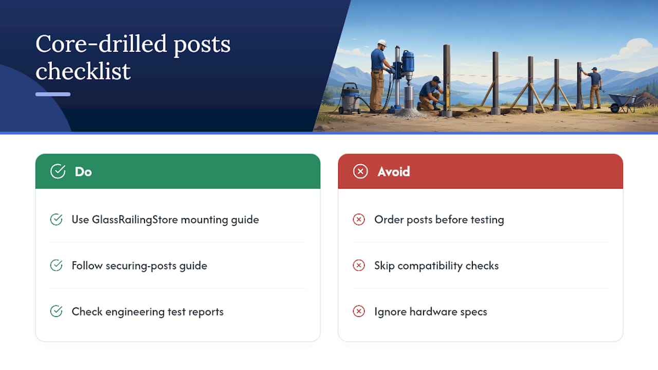 GlassRailingStore's Practical Notes on Core-Drilled Posts — overview diagram
