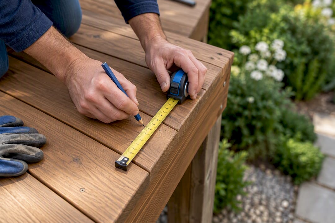 Homeowner measuring deck edge for railing