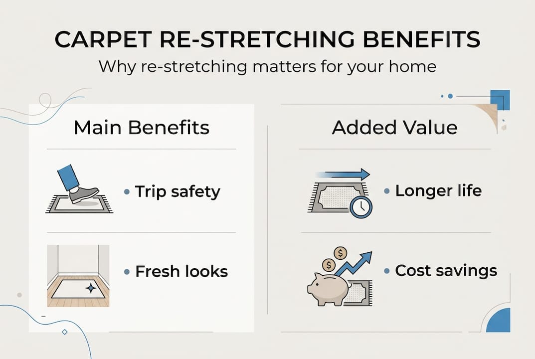 Infographic visualizing carpet re-stretching benefits