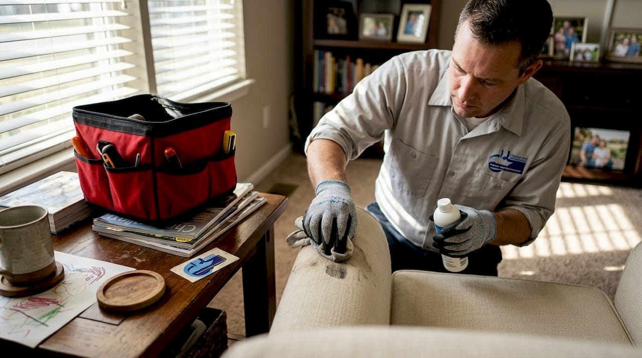 Upholstery cleaning in Glasgow: expert solutions for spotless homes 3 Technician removing stain from armchair