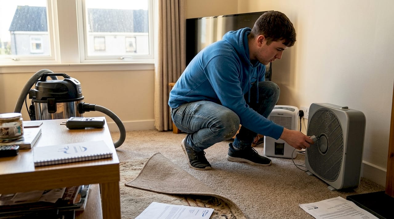Dry your wet carpet fast: essential steps for Glasgow homes 3 Preparing carpet drying tools in home