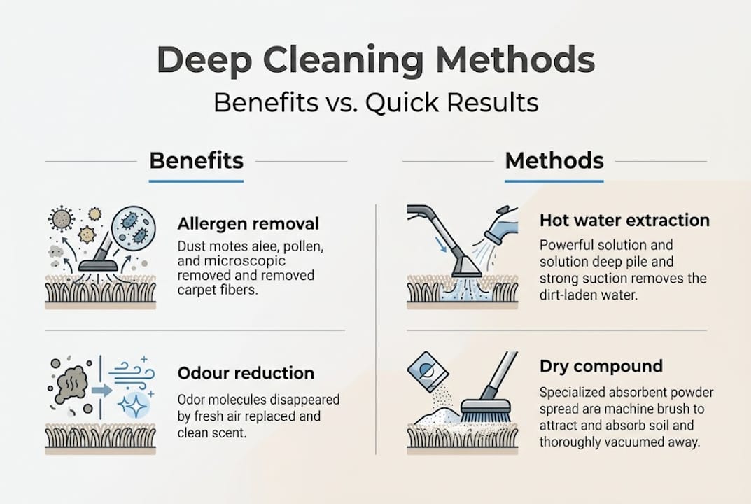 Deep carpet cleaning explained: benefits, methods and expert advice 3 Infographic comparing carpet cleaning methods and benefits