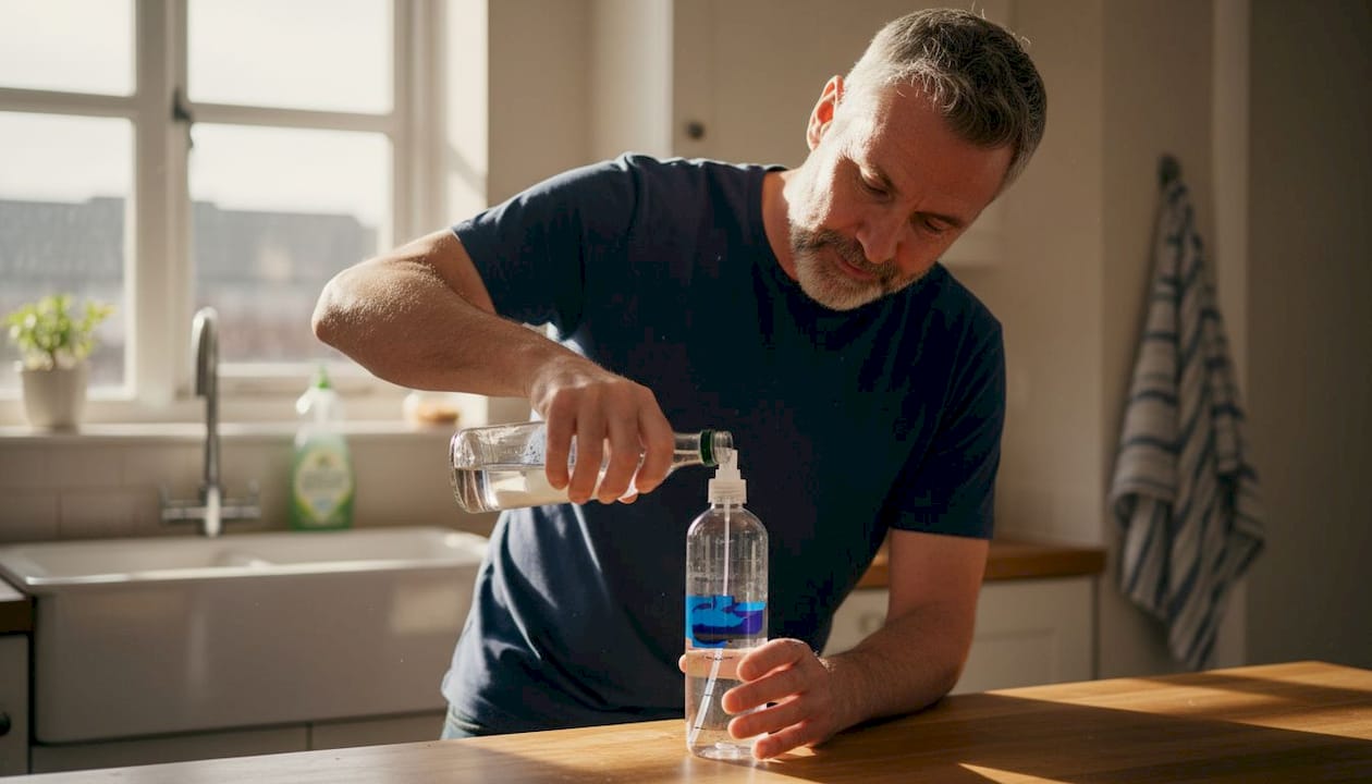 Man mixing eco upholstery cleaning solution