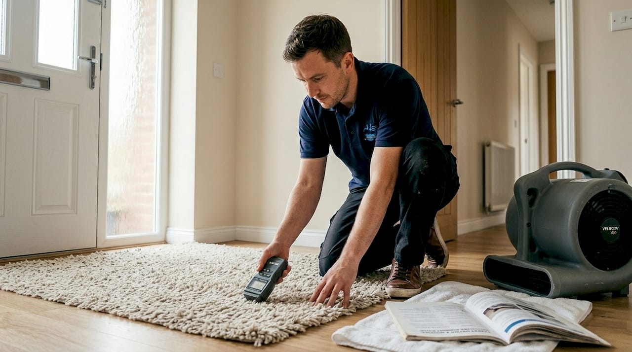 Technician checking rug for professional cleaning