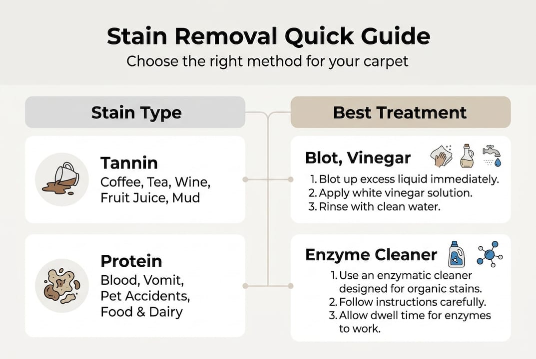 Infographic showing carpet stain types and treatments