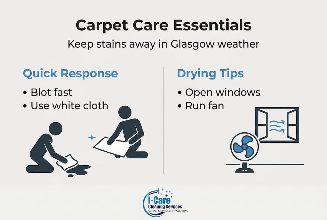 Infographic showing carpet care and prevention steps