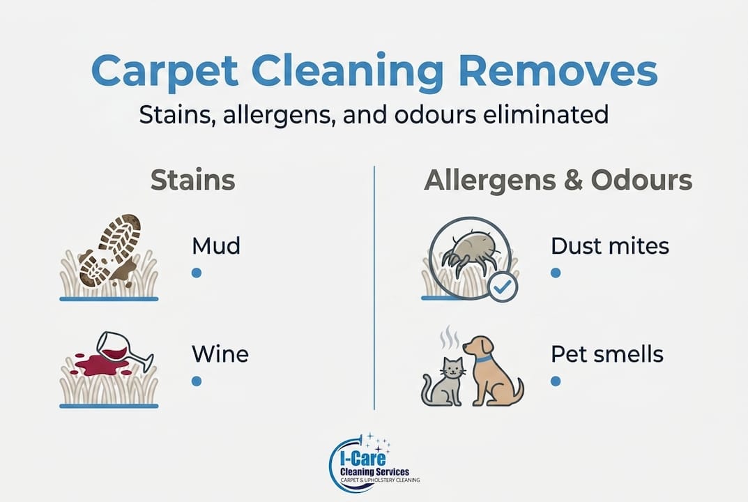 Infographic showing stains, allergens, odours removal