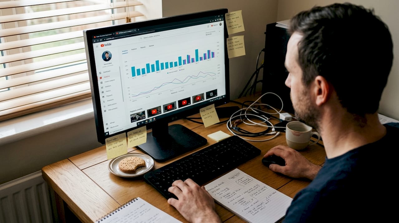 Person checking YouTube analytics on computer