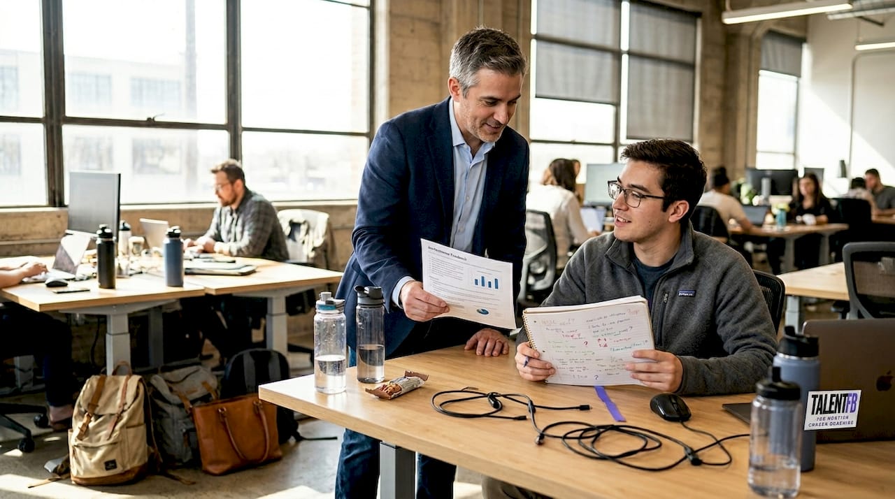 Manager mentoring team member informally