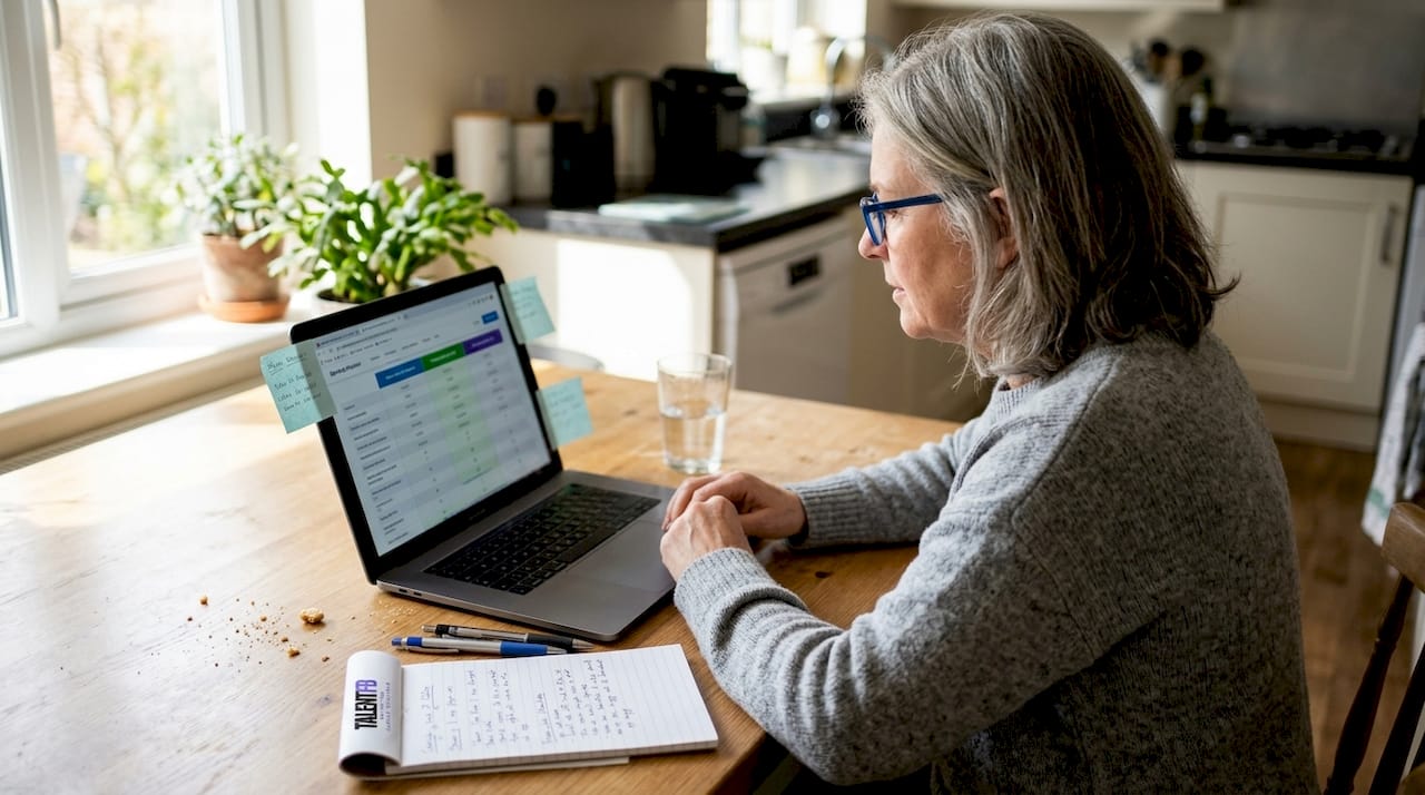 Tech leader reviews provider options at kitchen table