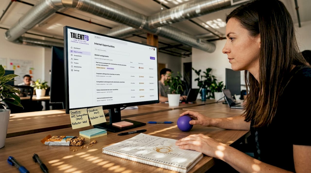 Developer explores talent marketplace on office computer