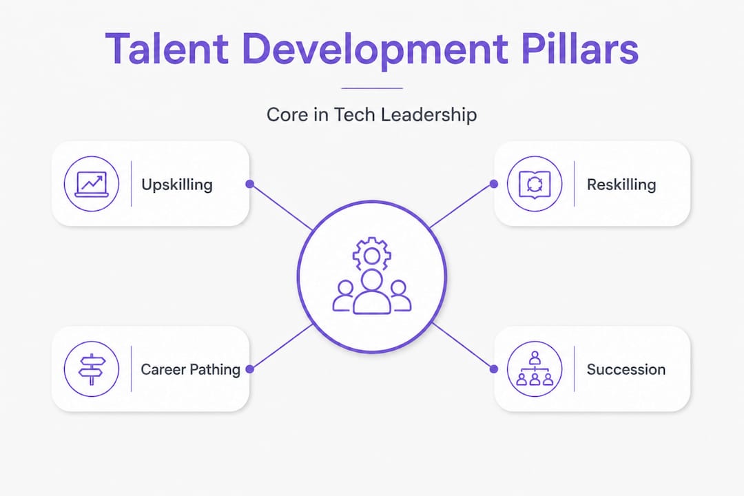 Infographic showing four core pillars of tech talent development