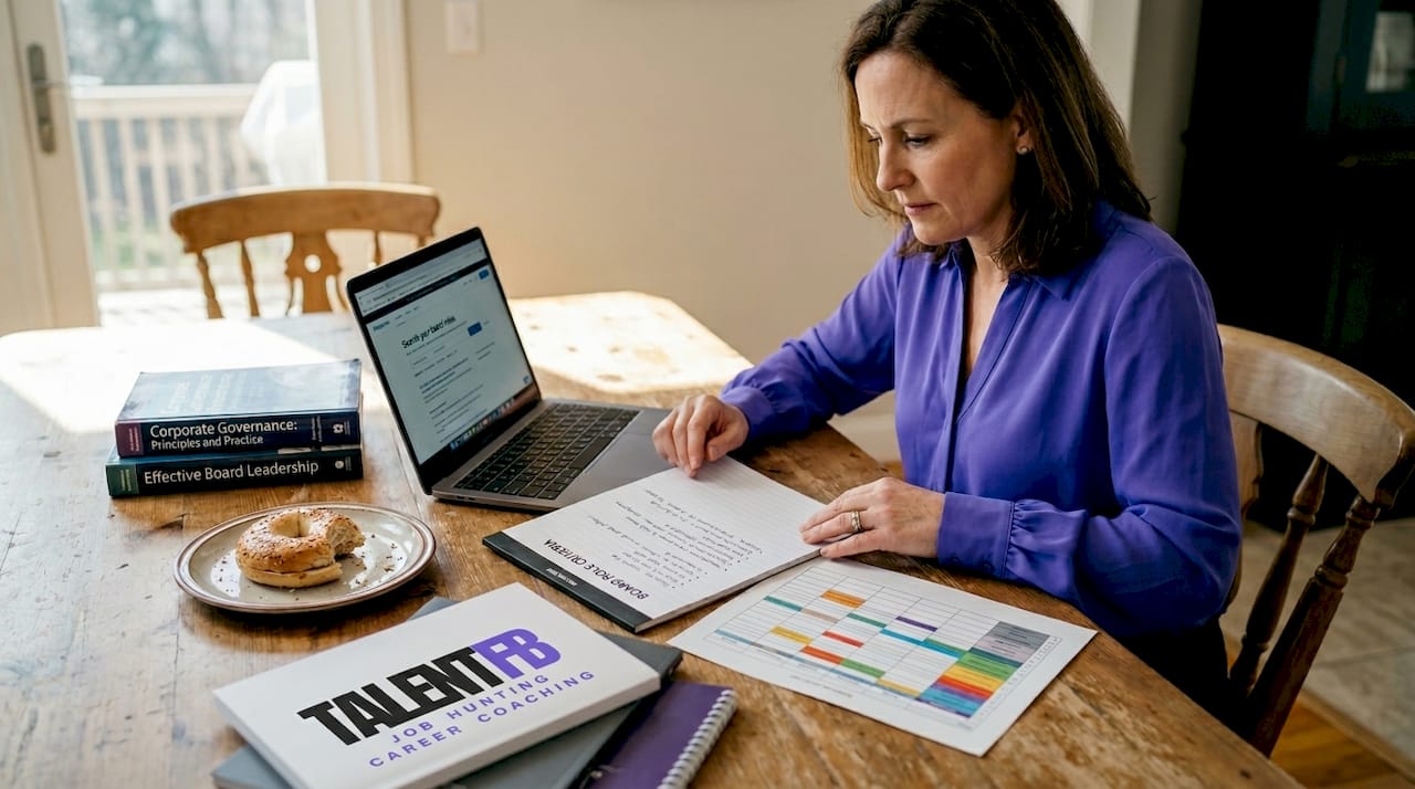 Executive researching board opportunities at home