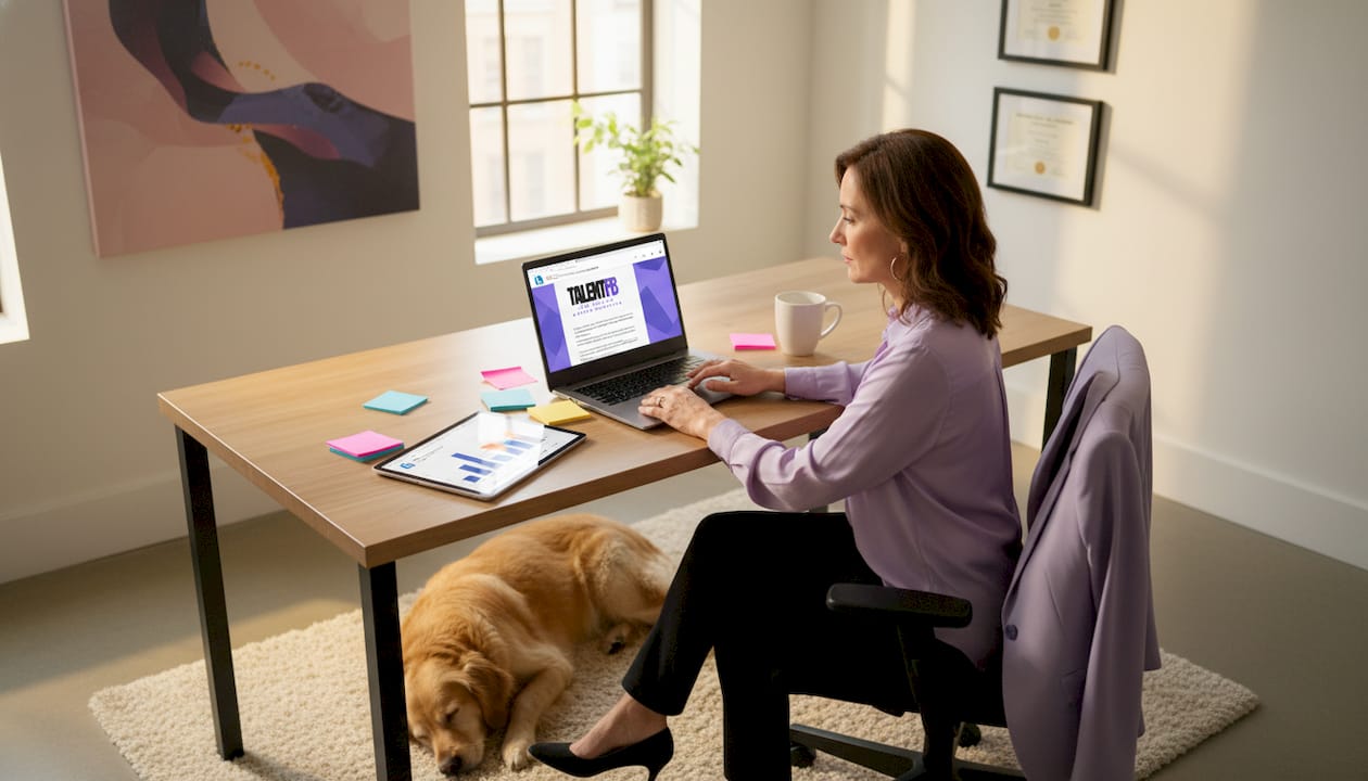 CTO writing LinkedIn post at home desk