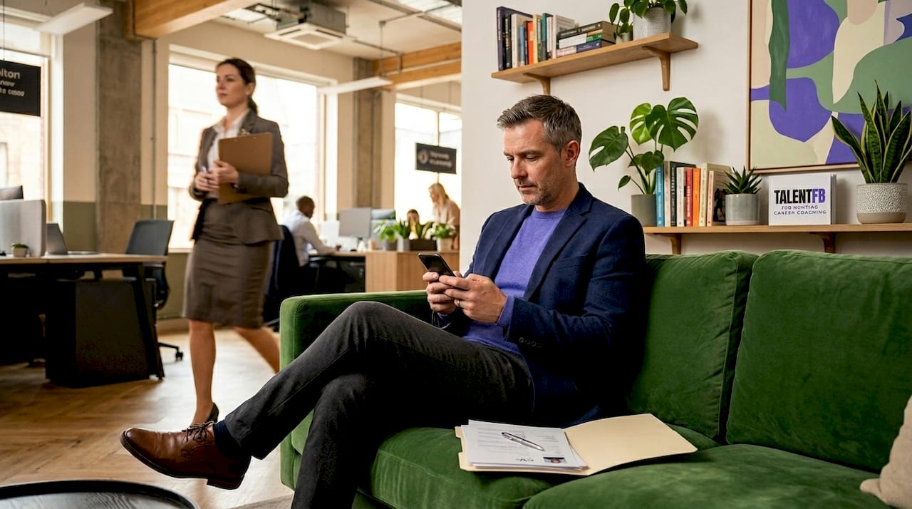 Candidate waits in tech company lobby for interview