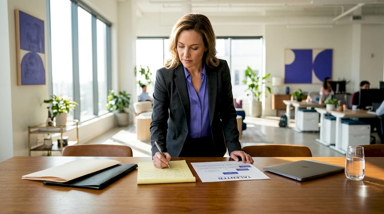 CEO assessing executive team in boardroom