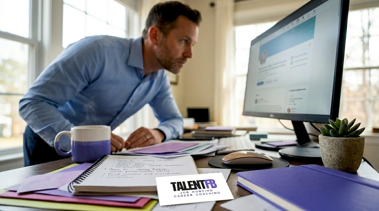Recruiter evaluating LinkedIn profiles in workspace