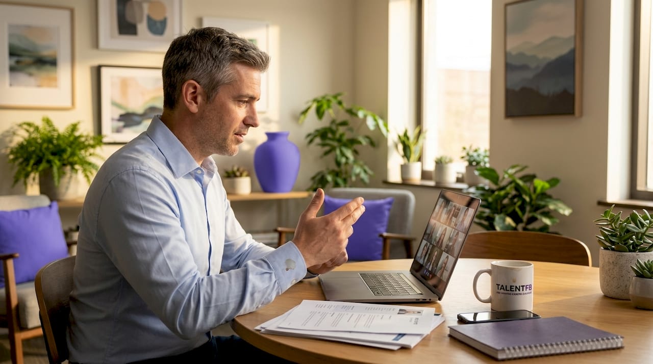 Manager on video interview in conference room
