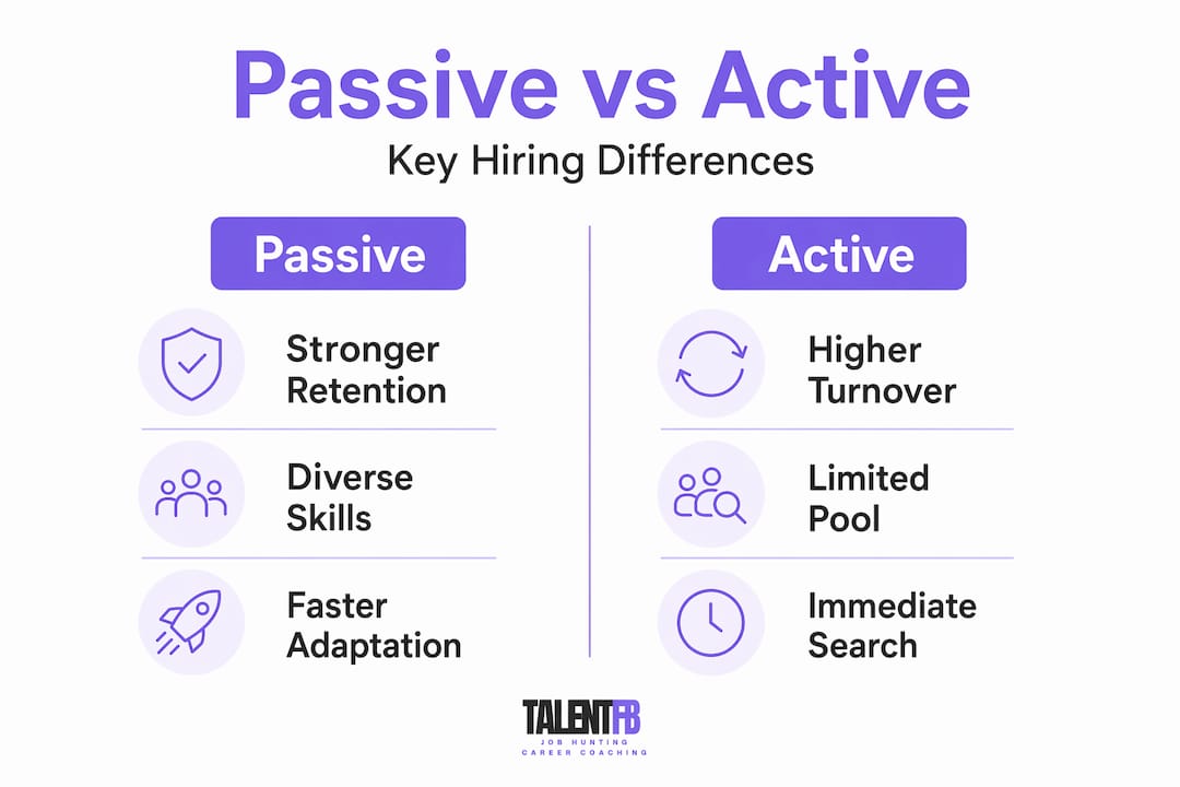 Infographic comparing passive and active hiring benefits